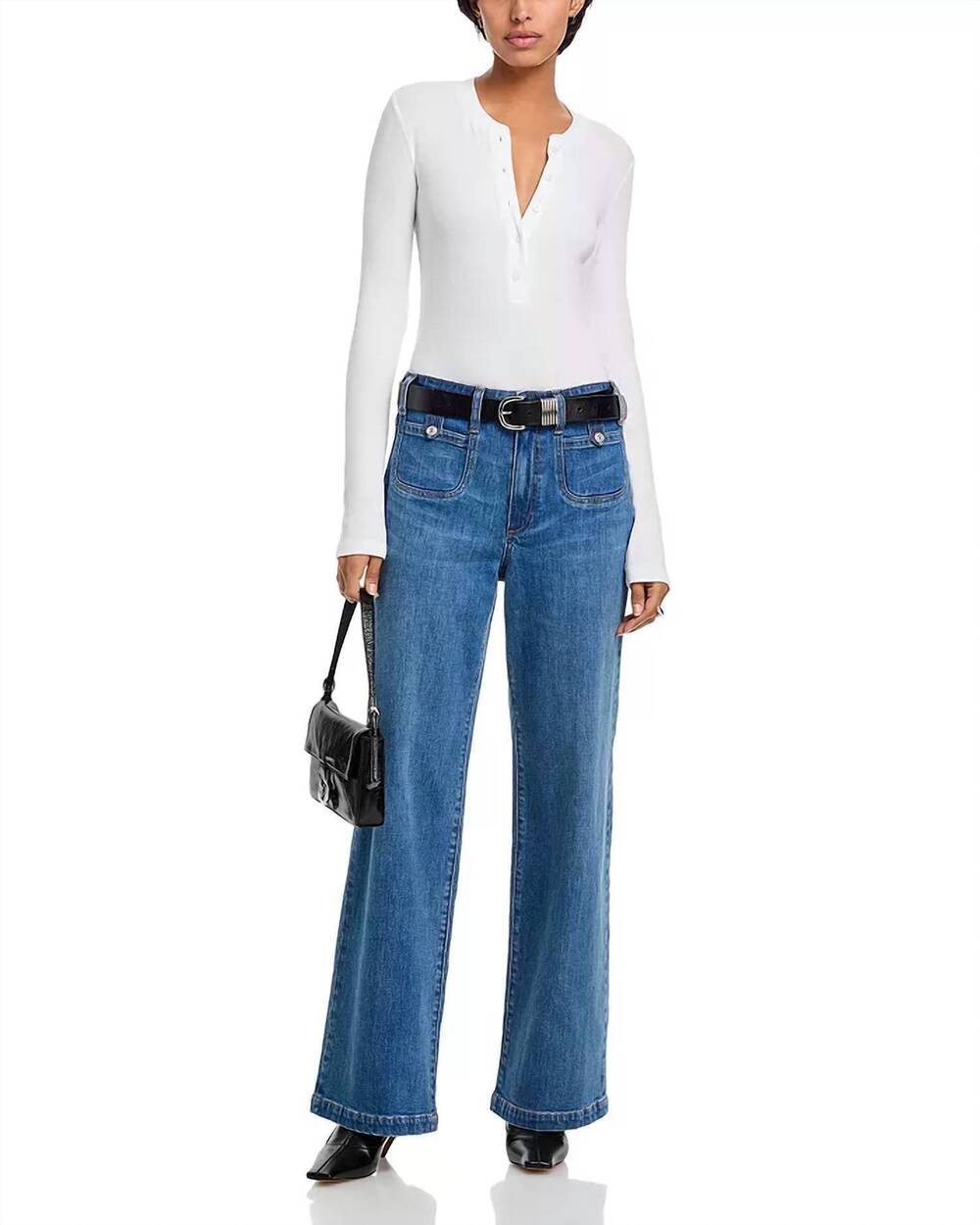 NEW PAIGE anessa rounded inset pockets wide leg jeans in written